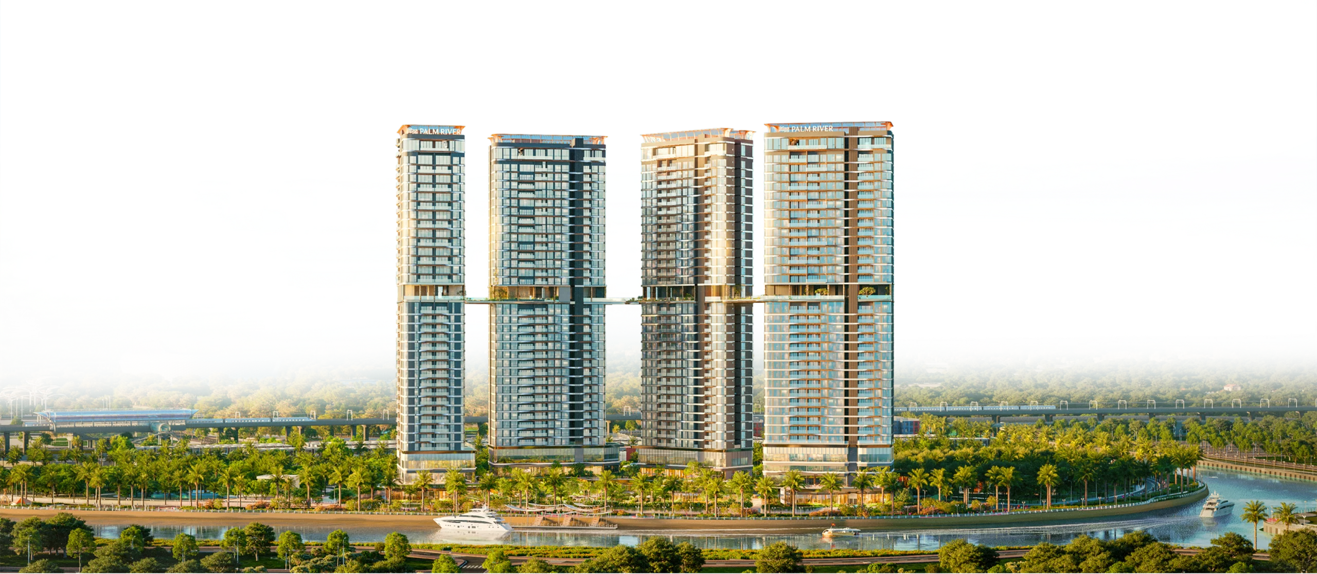 Phối cảnh tòa Palm City ven sông ban ngày
