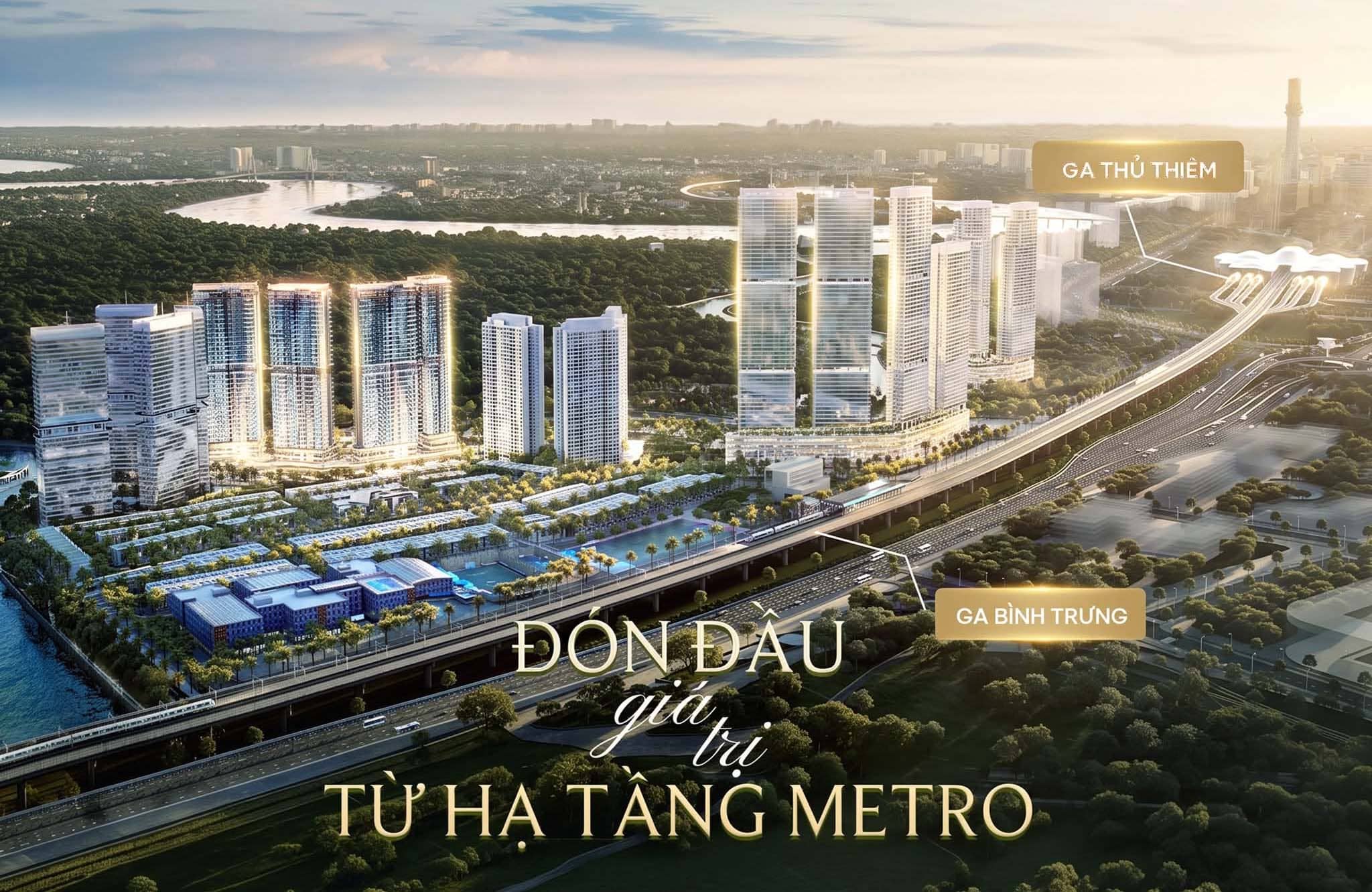 Phối cảnh Palm City với vị trí ga Thủ Thiêm và ga Bình Trưng