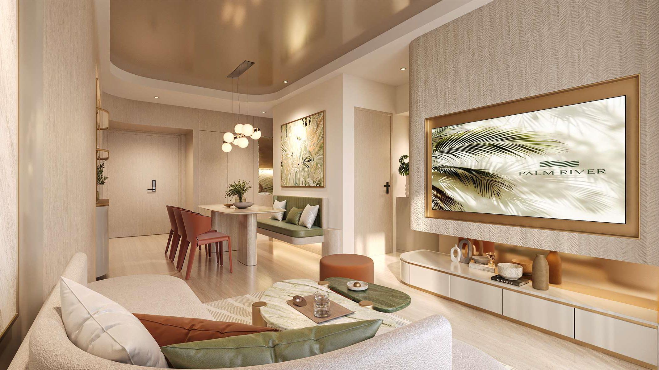 Phòng khách căn hộ mẫu Palm River