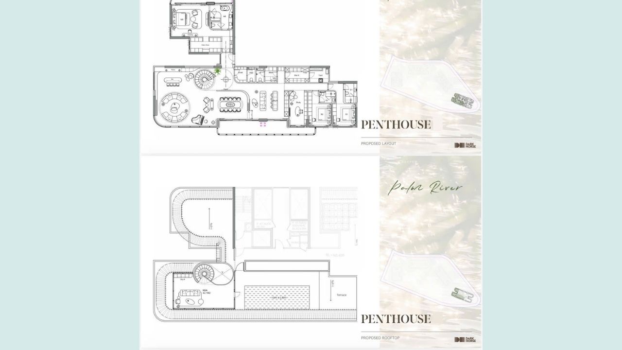 Mặt bằng phương án penthouse Palm River và tầng mái