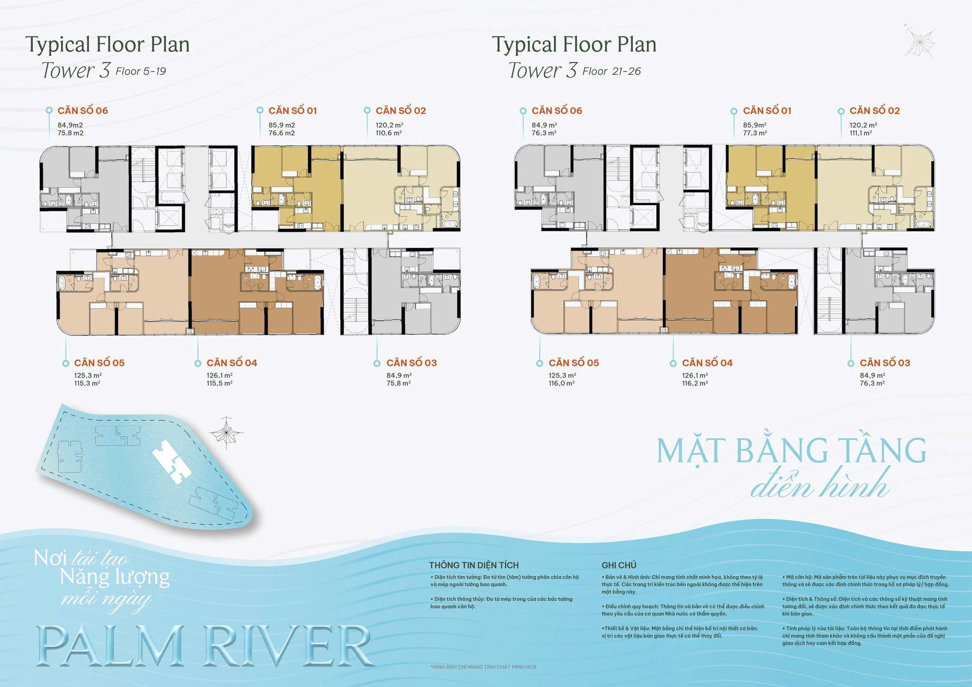 Mặt bằng tầng điển hình tháp T3 Palm River tầng 5–19 và 21–26