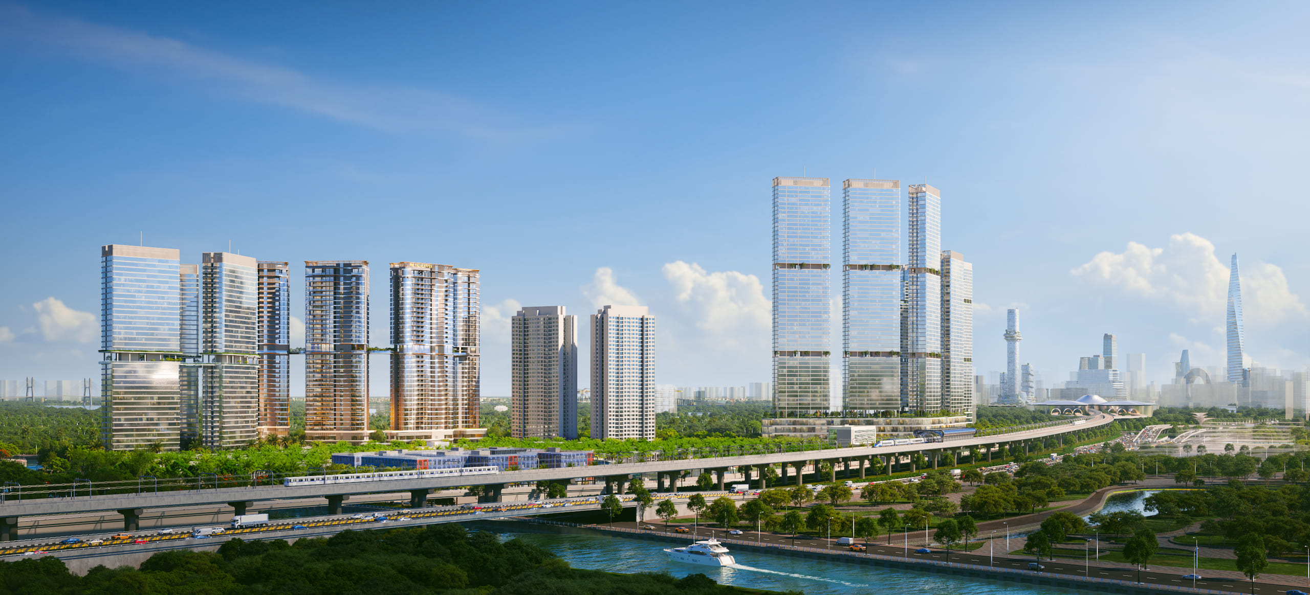 Palm River và các dự án quanh khu An Phú nhìn từ sông