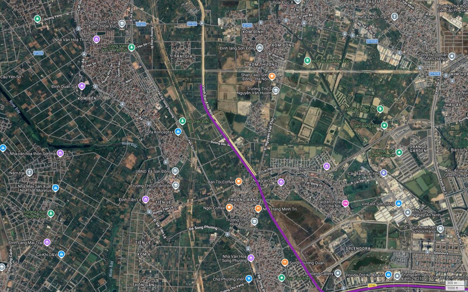 Đầu mút nhánh tuyến metro số 5 Hà Nội tại Sơn Đồng, Hoài Đức, kết thúc cạnh trục ĐT422 và hành lang Vành đai 4 Hà Nội