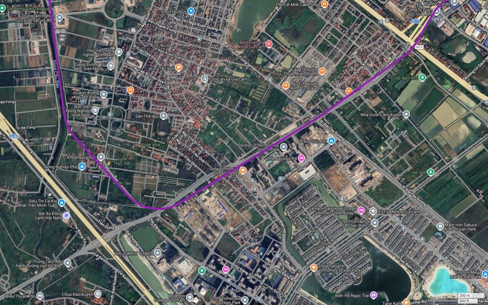 Tuyến metro số 5 Hà Nội đi dọc trục Đại Tây Dương ở rìa bắc Vinhomes Ocean Park trước khi tới điểm cuối tại Đặng Xá